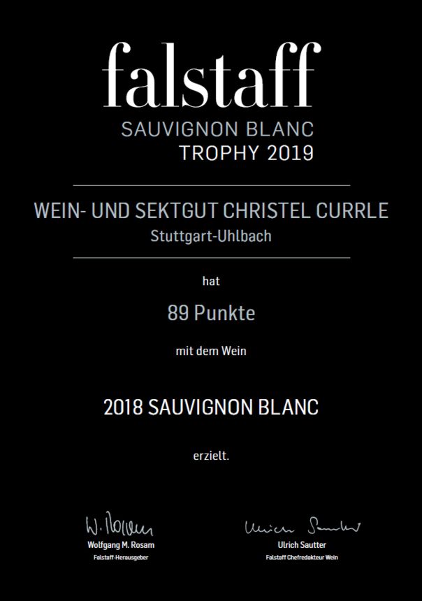 Urkunde Falstaff Trophy für den 2018 Sauvignon Blanc